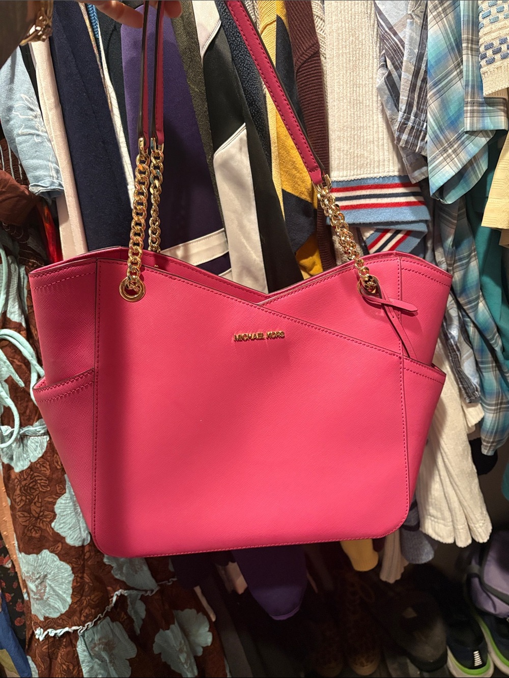 Michael Kors Hot Pink Saffiano Chain-Handle Tote